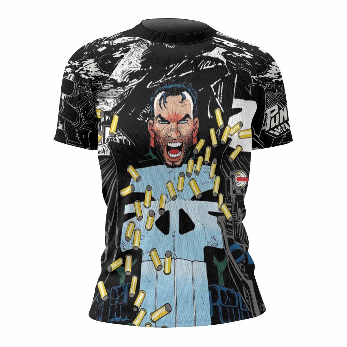 Punisher Bullet Storm Frank Castle Women's Rash Guard Short Sleeve - front view mockup