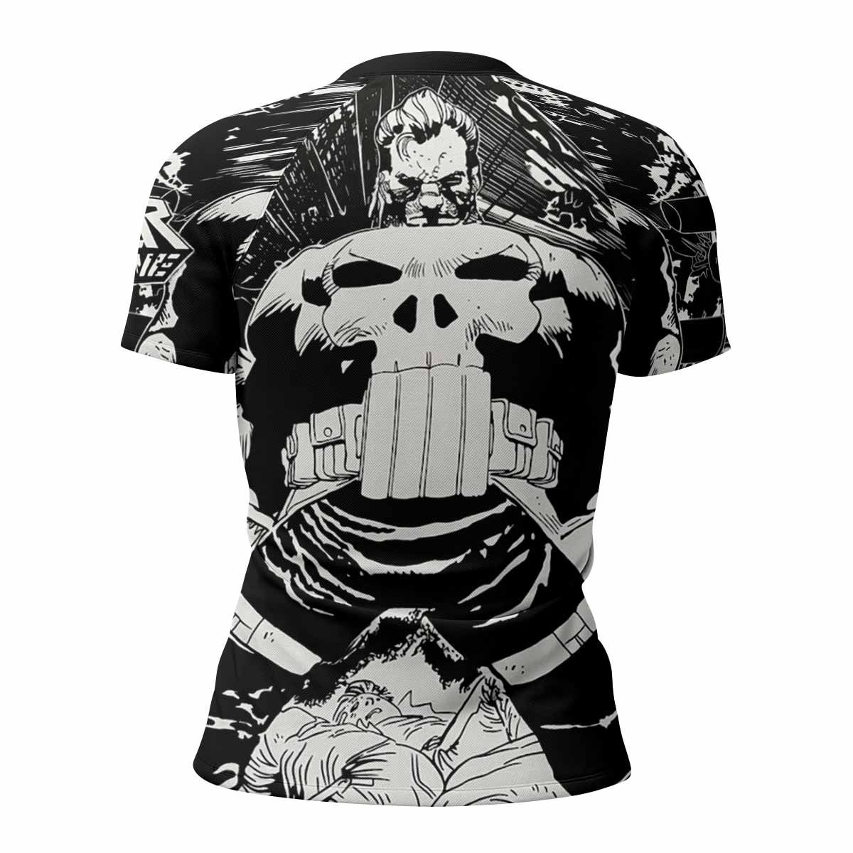 Punisher Bullet Storm Frank Castle Women's Rash Guard Short Sleeve - back view mockup