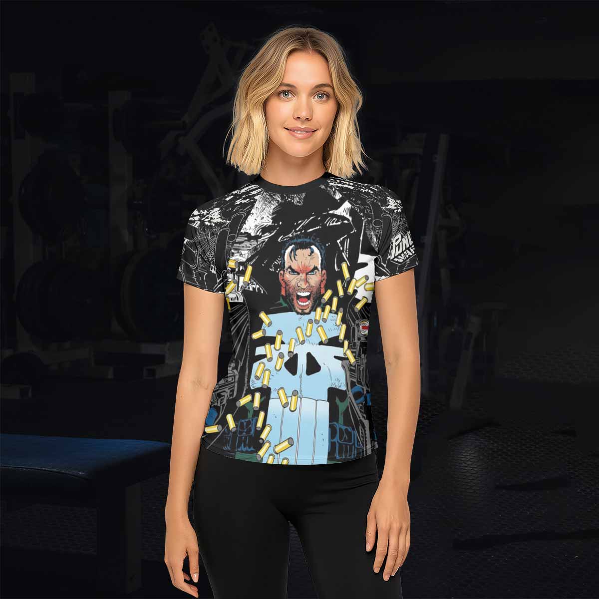 Punisher Bullet Storm Frank Castle Women's Rash Guard Short Sleeve - lifestyle view