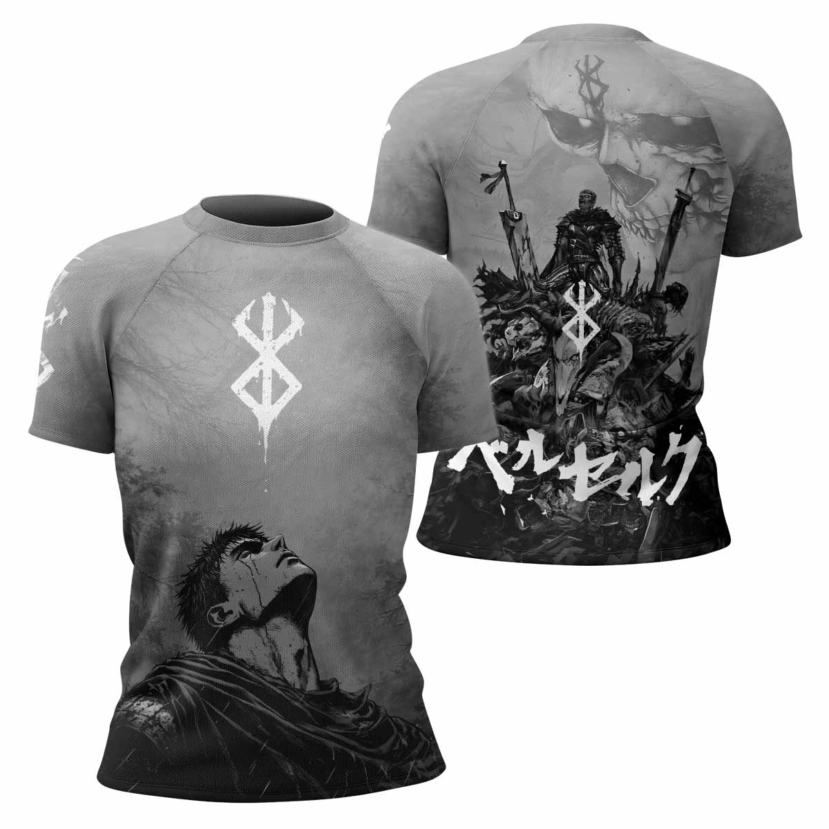 Berserk Guts Sorrow Women's Rash Guard Short Sleeve - front and back view