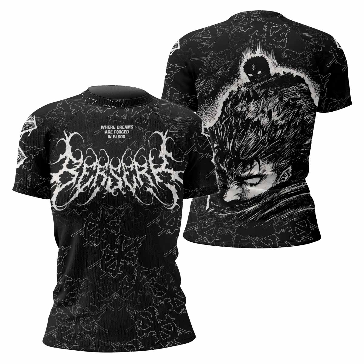 Berserk Forged In Blood Women's Rash Guard Short Sleeve - front and back view