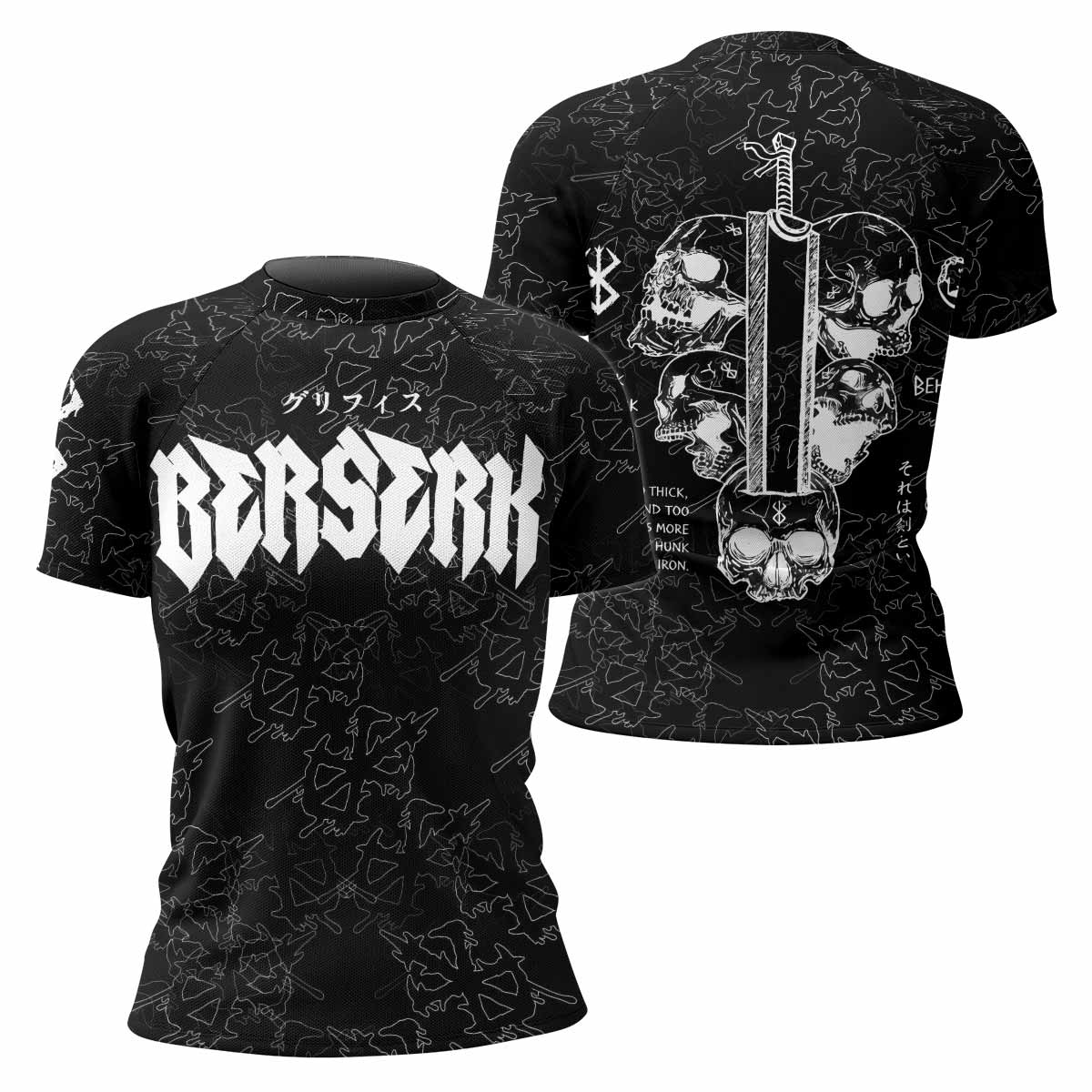 Berserk Dragon Slayer Skull Women's Rash Guard Short Sleeve - front and back view