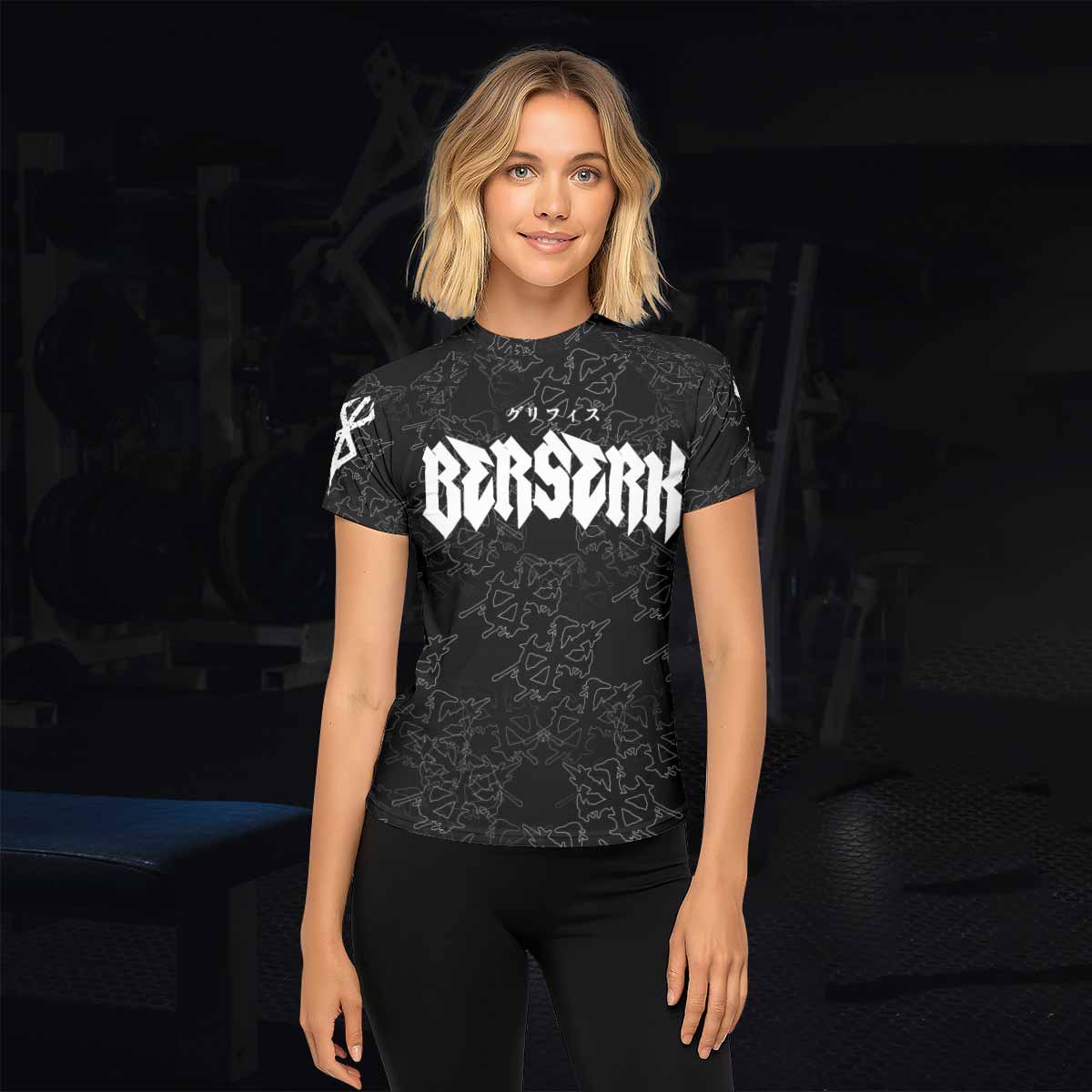 Berserk Dragon Slayer Skull Women's Rash Guard Short Sleeve - lifestyle view