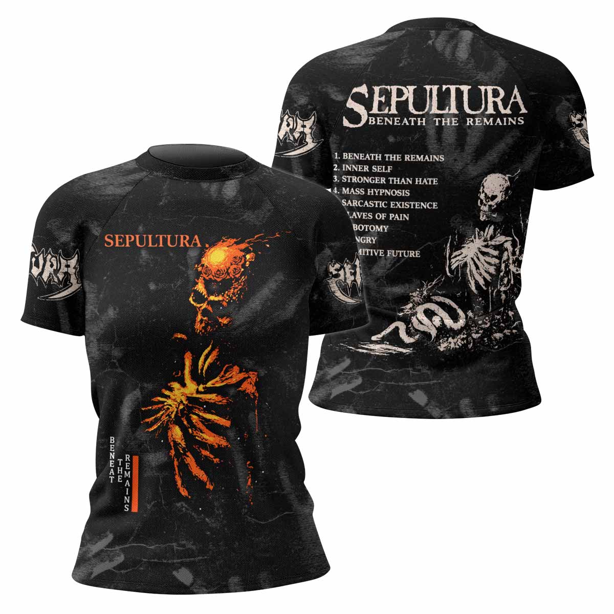 Sepultura Beneath the Remains Women's Rash Guard Short Sleeve - front and back view