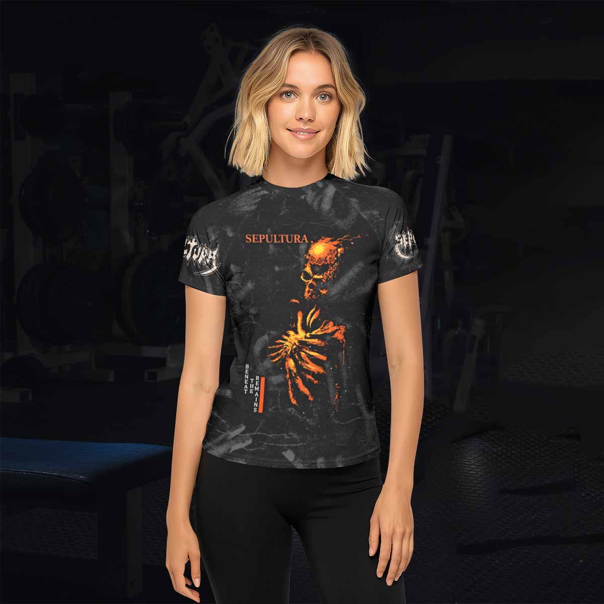 Sepultura Beneath the Remains Women's Rash Guard Short Sleeve - lifestyle view