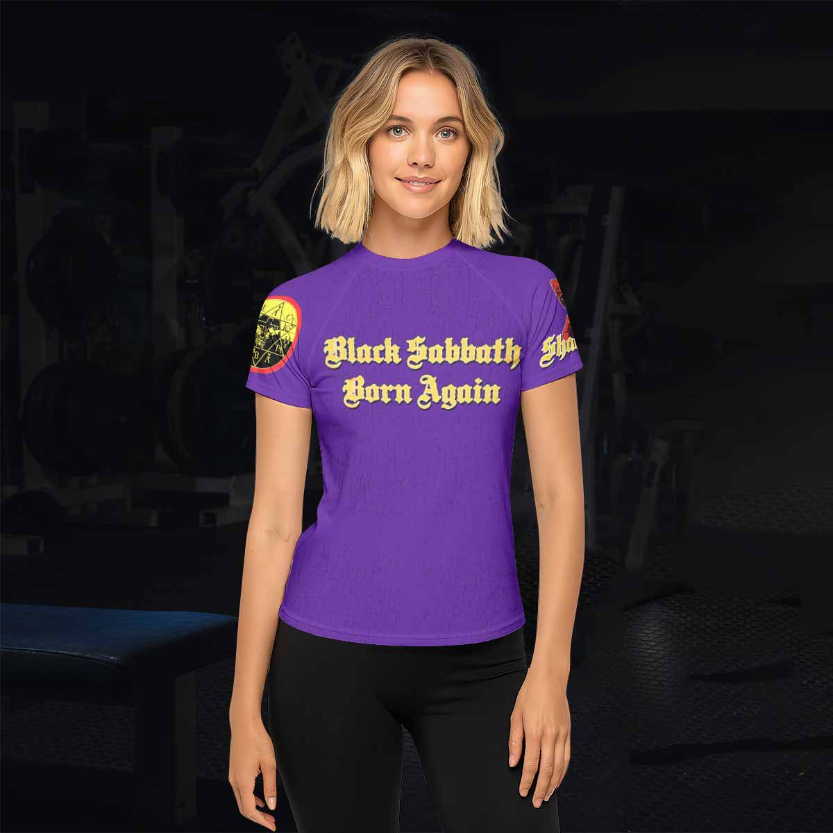 Born Again Black Sabbath Women's Rash Guard Short Sleeve - lifestyle view