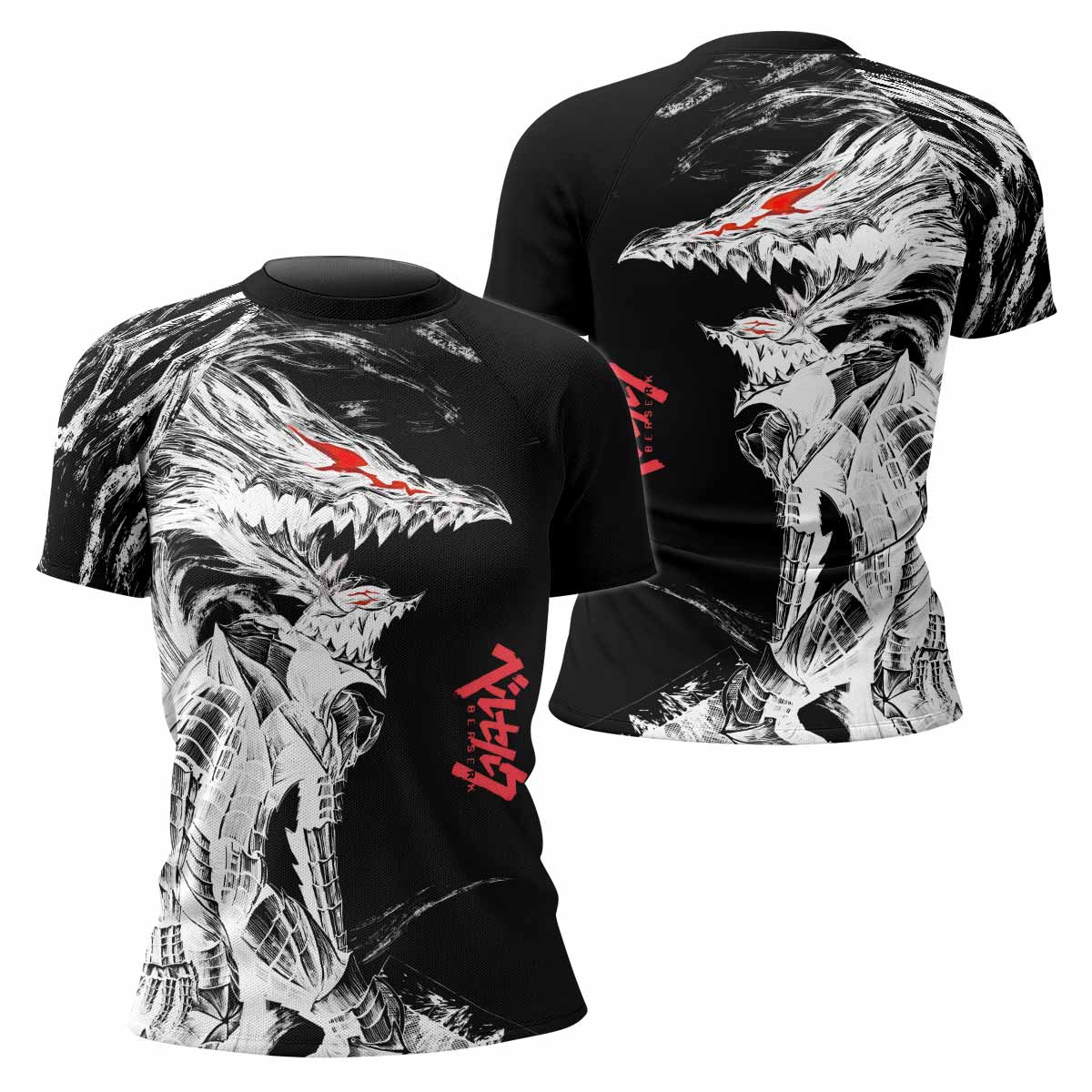 Berserk Guts Berserker Armor Women's Rash Guard Short Sleeve - front and back view