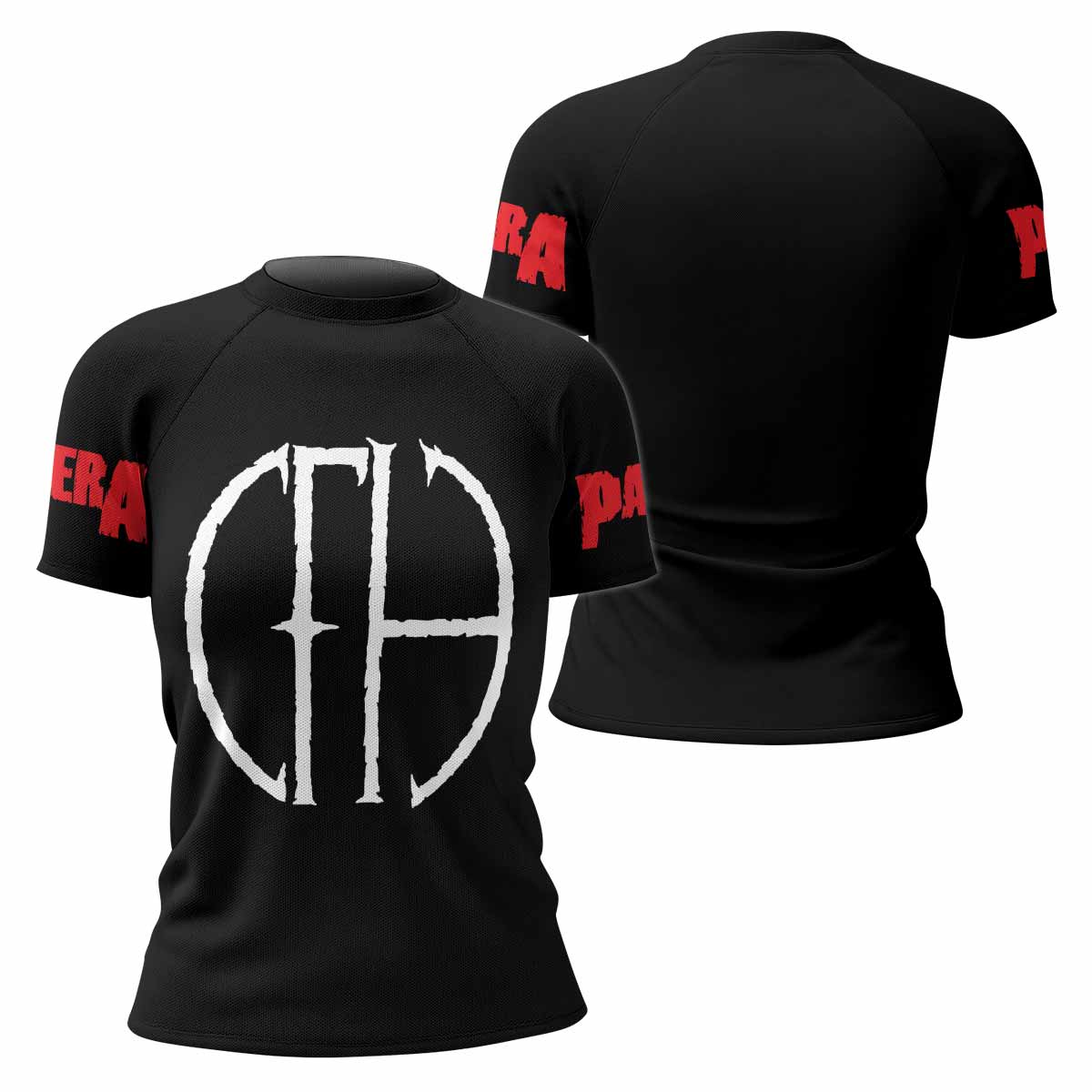 Pantera Cowboys From Hell Logo Women's Rash Guard Short Sleeve - front and back view