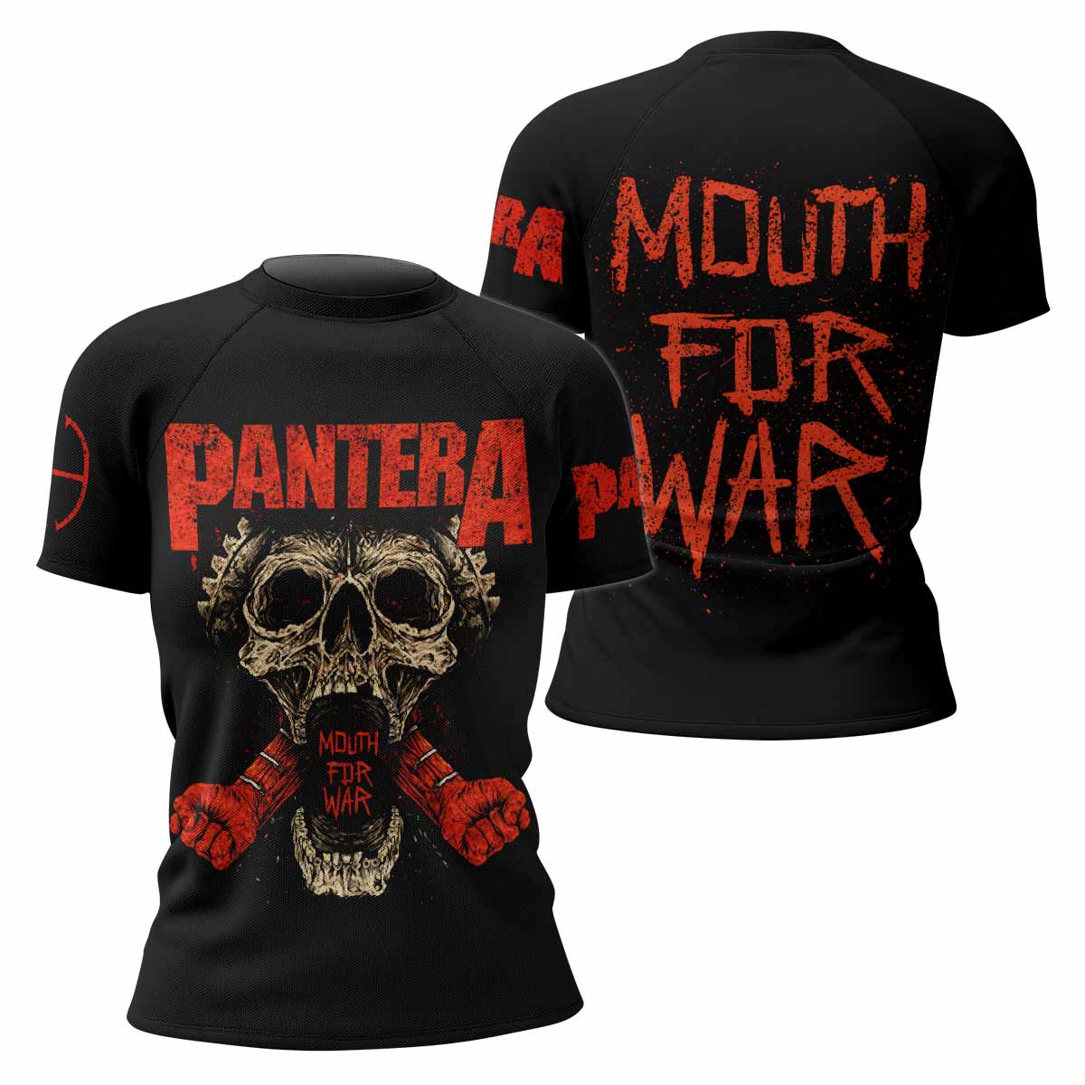 Pantera Mouth for War Women's Rash Guard Short Sleeve - front and back view