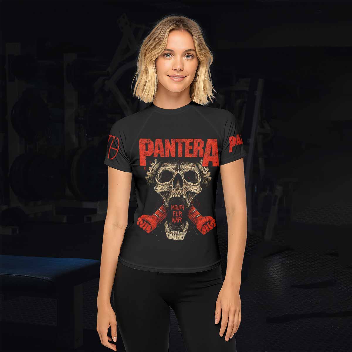 Pantera Mouth for War Women's Rash Guard Short Sleeve - lifestyle view
