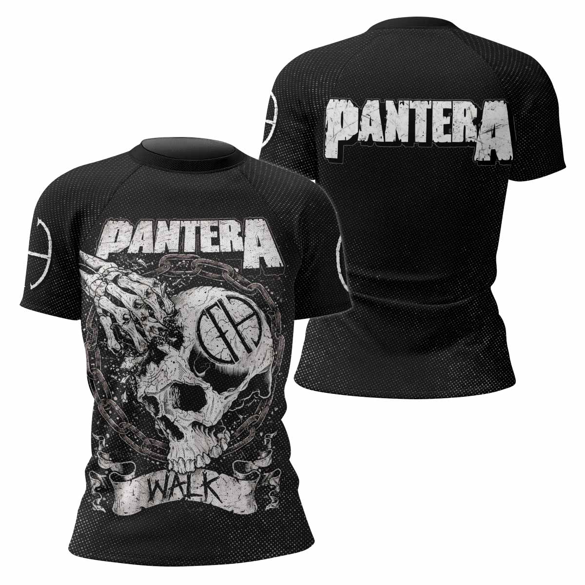 Pantera Walk Skull Women's Rash Guard Short Sleeve - front and back view