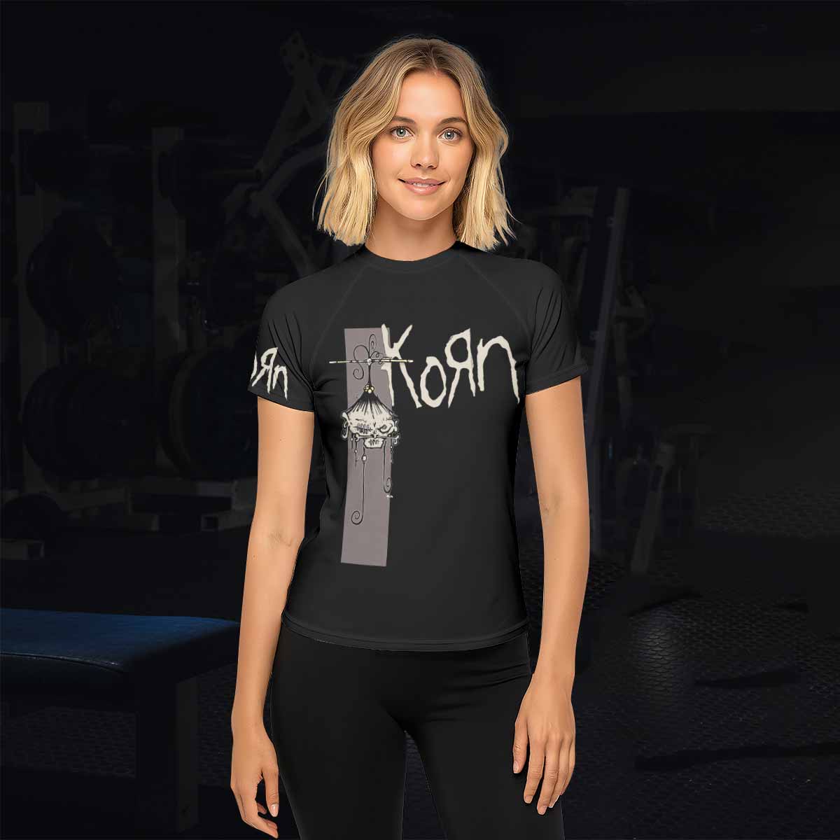 Korn Gothic Spine Women's Rash Guard Short Sleeve - lifestyle view