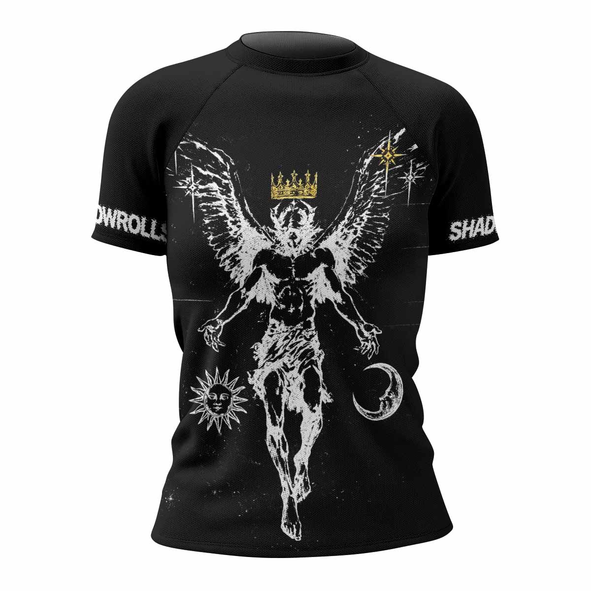 The Messenger Has Arrived Black Women's Rash Guard Short Sleeve - front view mockup