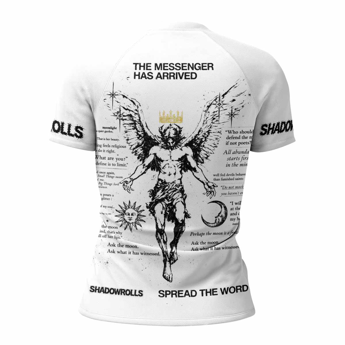 The Messenger Has Arrived White Women's Rash Guard Short Sleeve - back view mockup