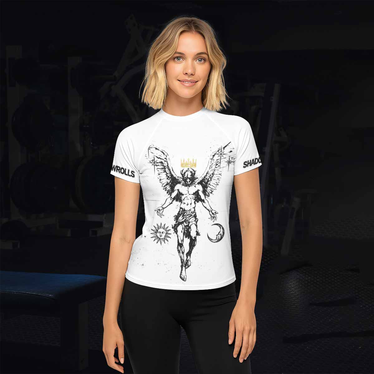 The Messenger Has Arrived White Women's Rash Guard Short Sleeve - lifestyle view