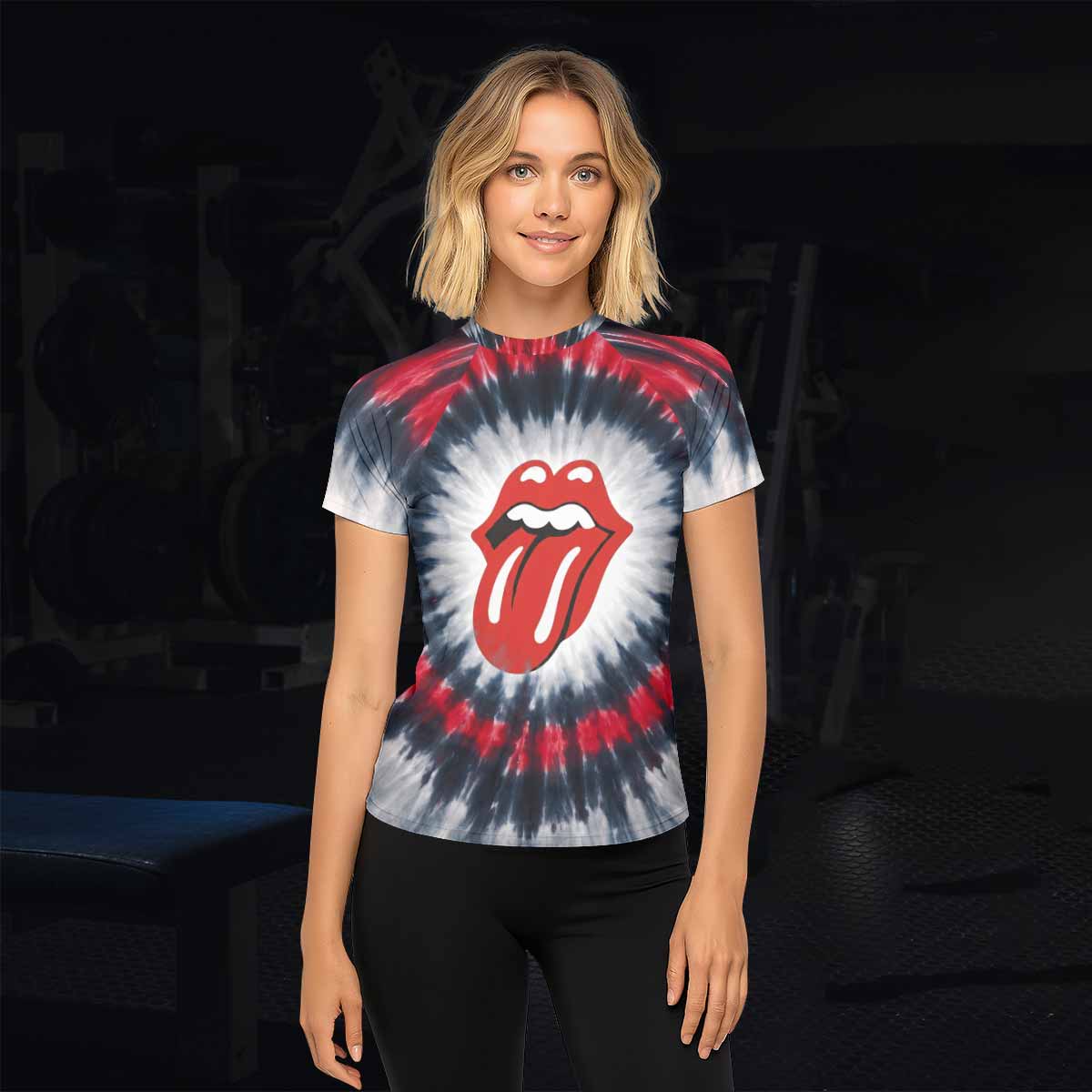 The Rolling Stones Women's Rash Guard Short Sleeve - lifestyle view