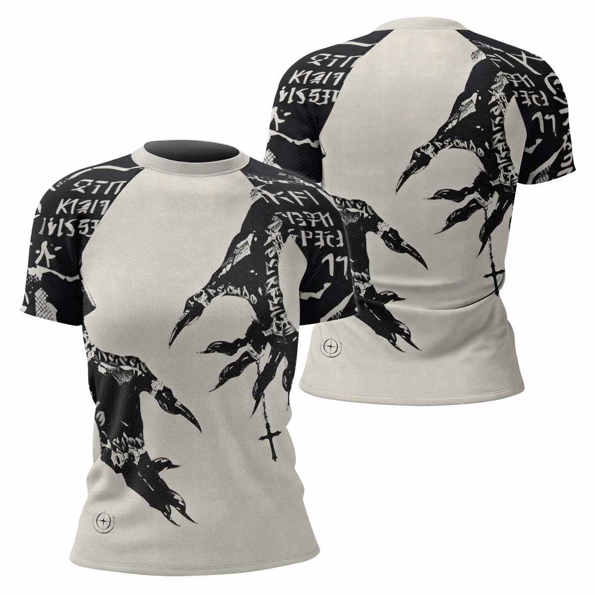 Monster Claw with Cross Women's Rash Guard Short Sleeve - front and back view