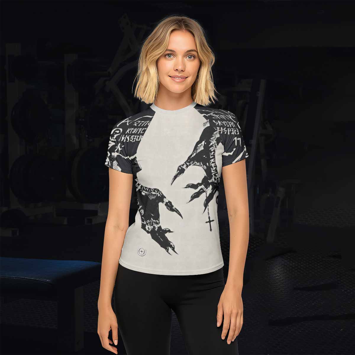 Monster Claw with Cross Women's Rash Guard Short Sleeve - lifestyle view