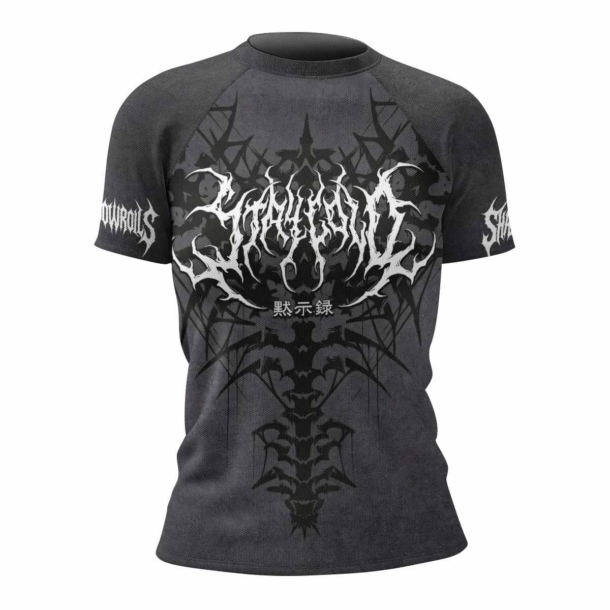 Black Metal Gothic Spine Women's Rash Guard Short Sleeve - front view mockup