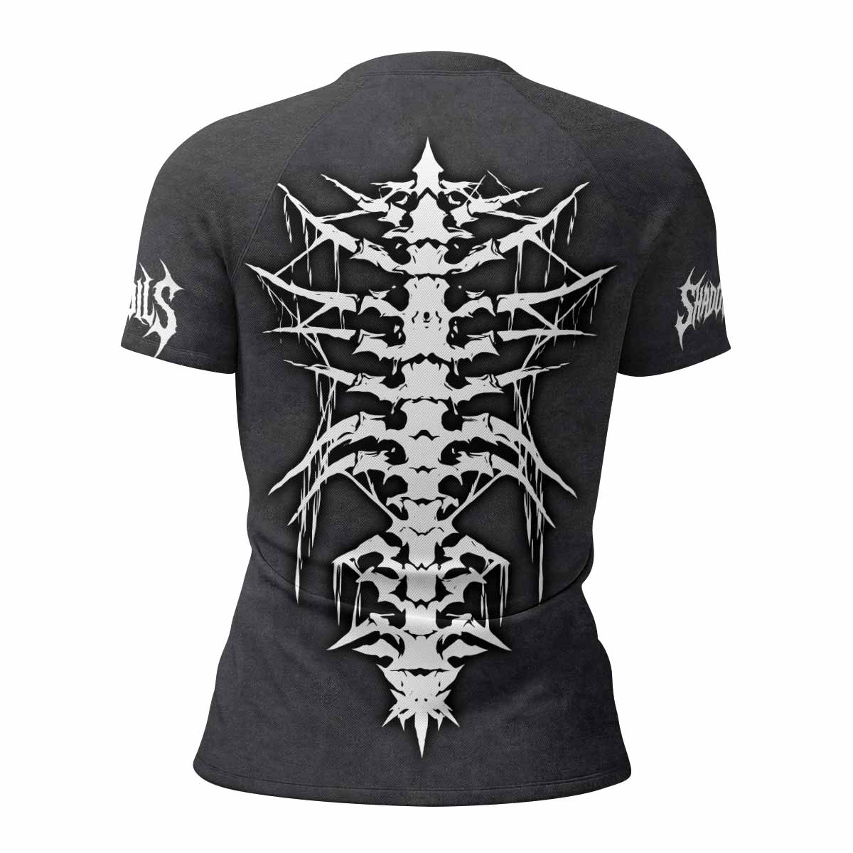 Black Metal Gothic Spine Women's Rash Guard Short Sleeve - back view mockup