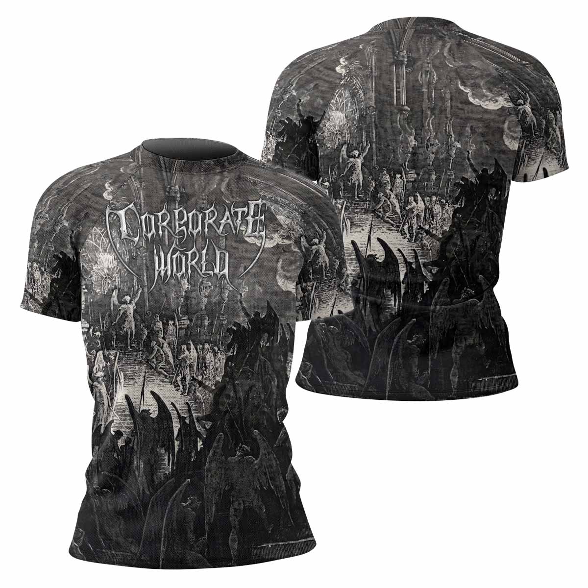 Corporate World Paradise Lost Women's Rash Guard Short Sleeve - front and back view