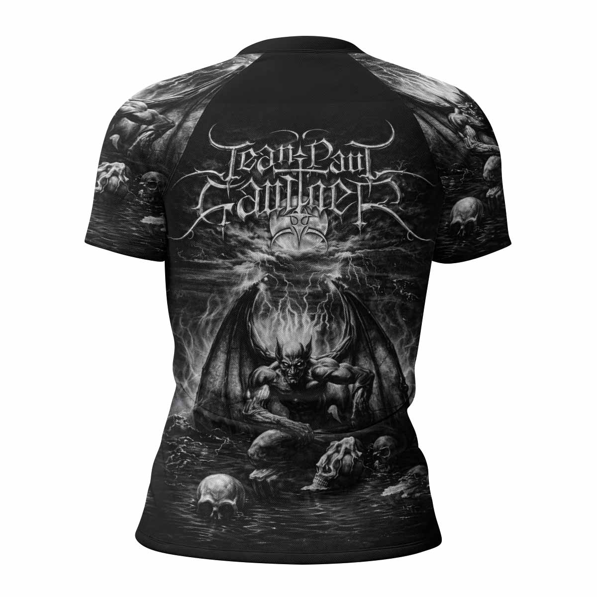 Jean Paul Gaultier Satan Women's Rash Guard Short Sleeve - back view mockup