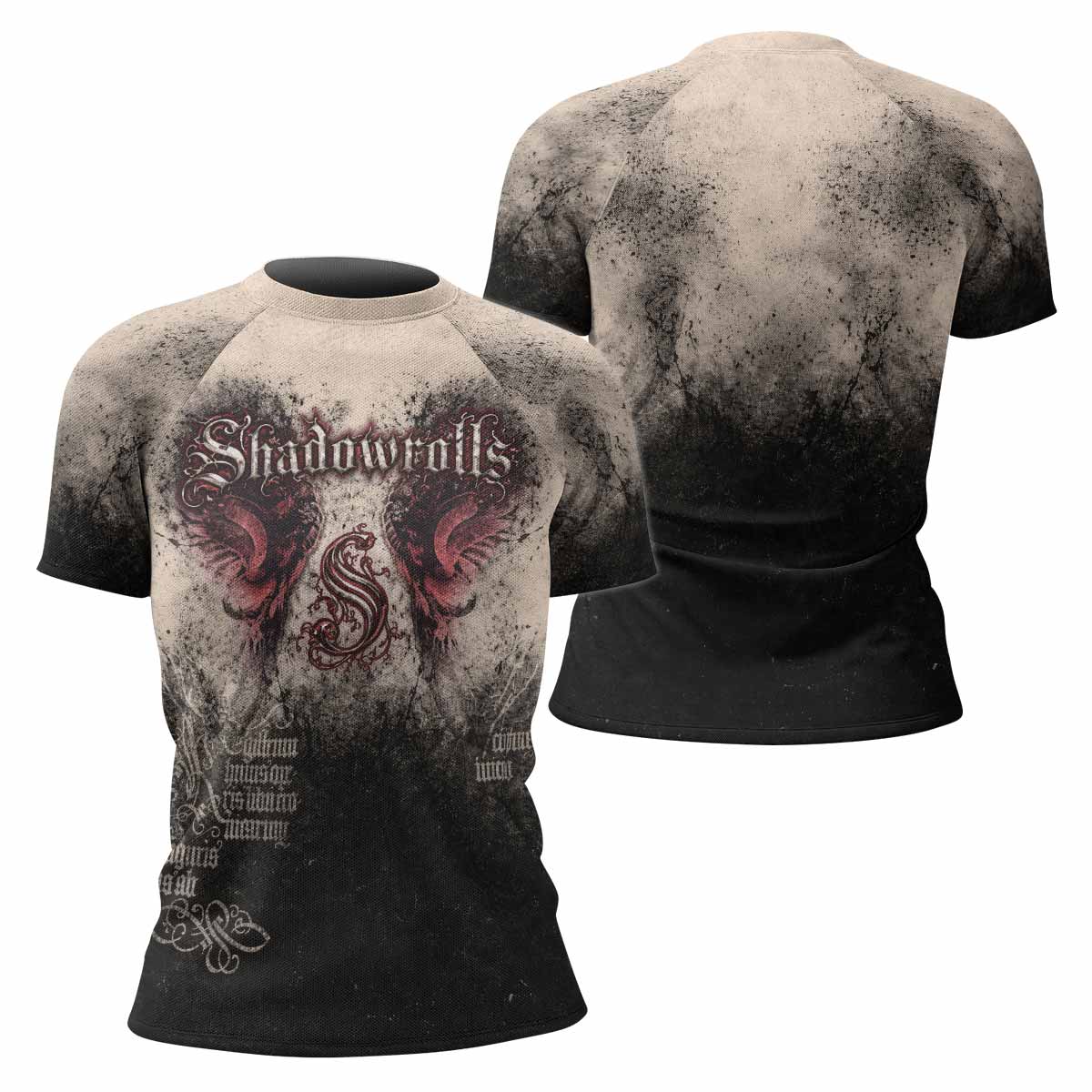 Grunge Smoke Gothic Women's Rash Guard Short Sleeve - front and back view