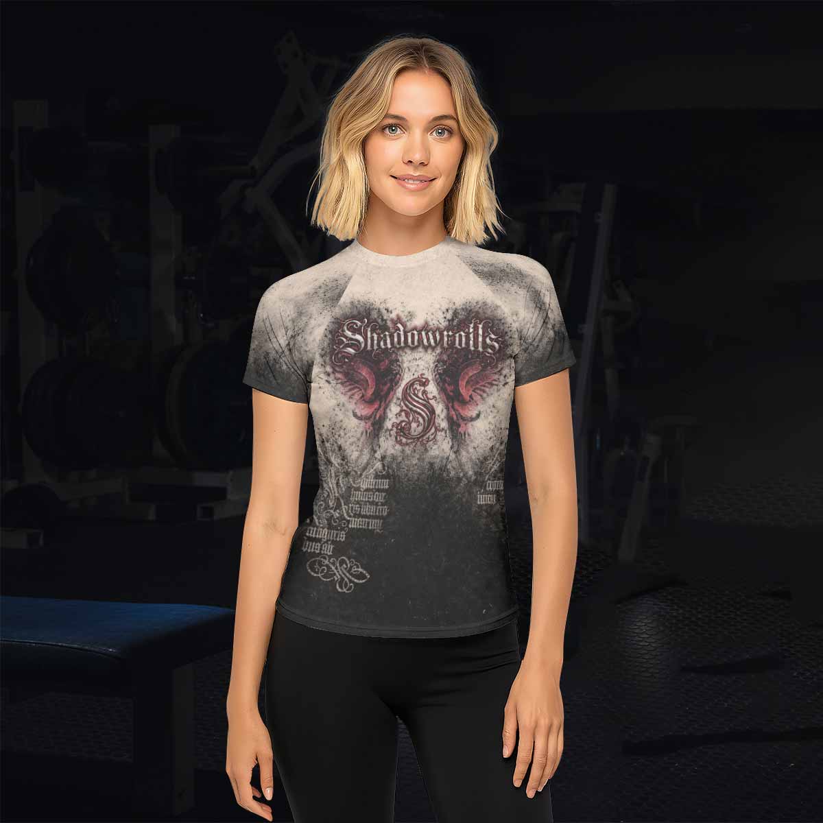 Grunge Smoke Gothic Women's Rash Guard Short Sleeve - lifestyle view