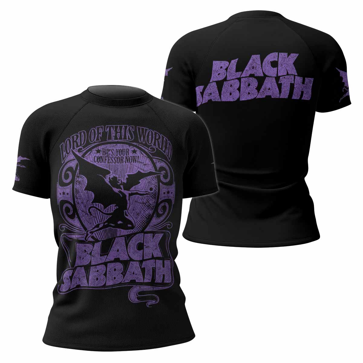Black Sabbath Lord of This World Women's Rash Guard Short Sleeve - front and back view