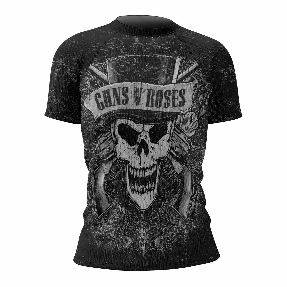 Guns N' Roses Skull Women's Rash Guard Short Sleeve - front view mockup