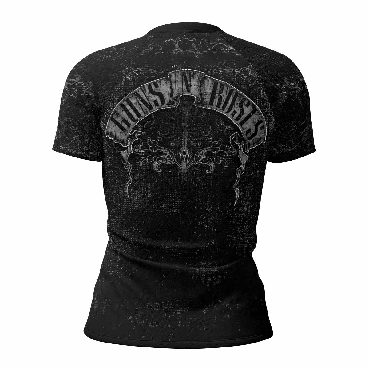 Guns N' Roses Skull Women's Rash Guard Short Sleeve - back view mockup