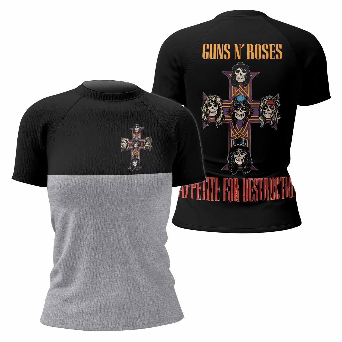 Appetite for Destruction Guns N' Roses Women's Rash Guard Short Sleeve - front and back view