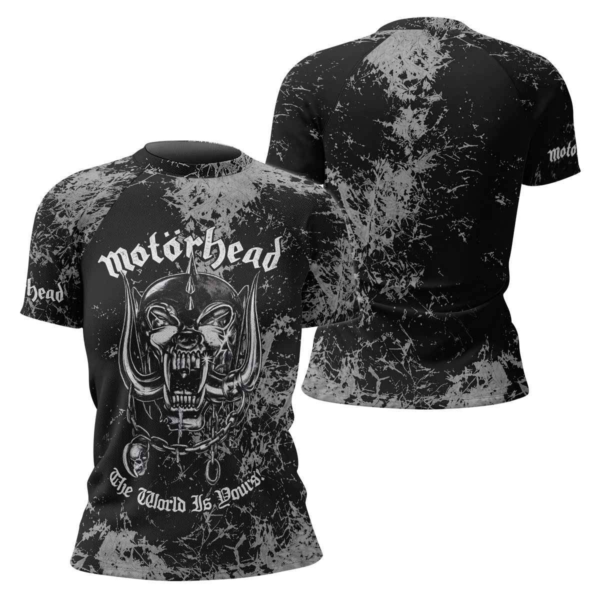 Motörhead The Wörld Is Yours Women's Rash Guard Short Sleeve - front and back view