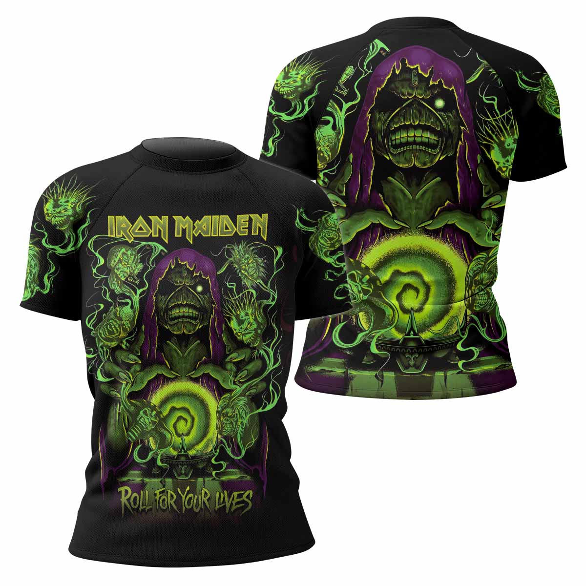 Iron Maiden Run For Your Lives Women's Rash Guard Short Sleeve - front and back view