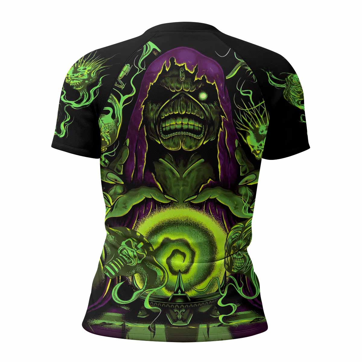 Iron Maiden Run For Your Lives Women's Rash Guard Short Sleeve - back view mockup