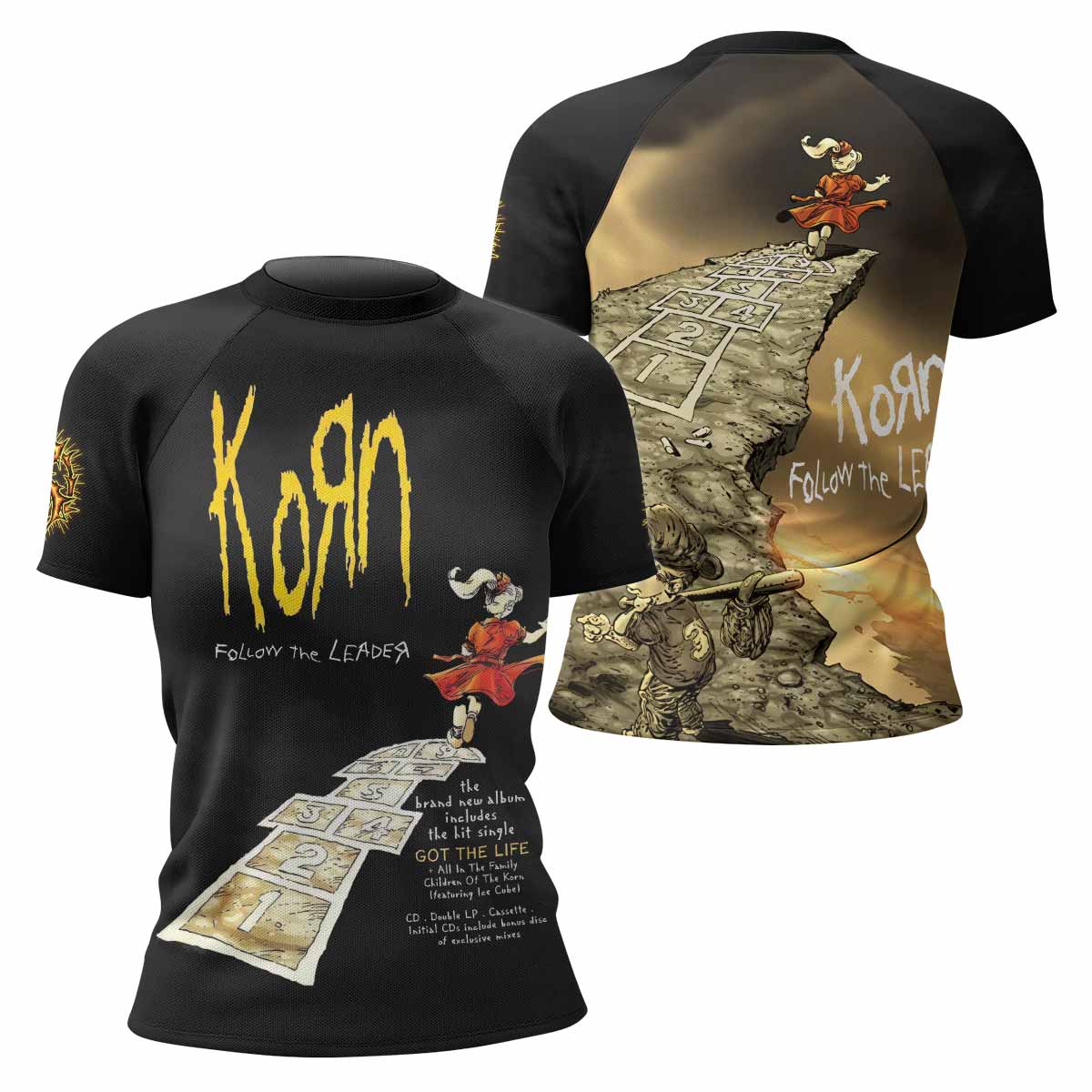 Korn Follow the Leader Women's Rash Guard Short Sleeve - front and back view