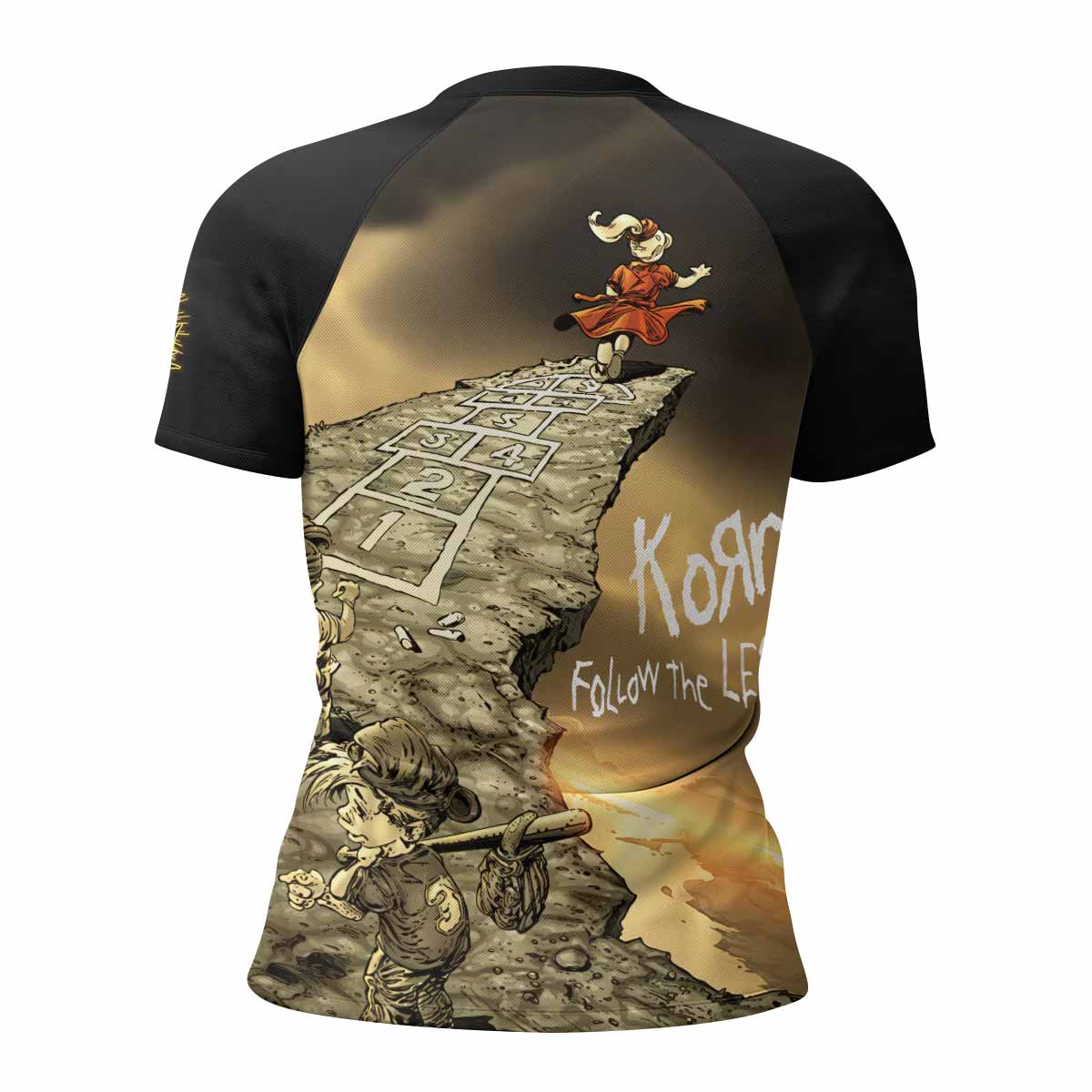 Korn Follow the Leader Women's Rash Guard Short Sleeve - back view mockup