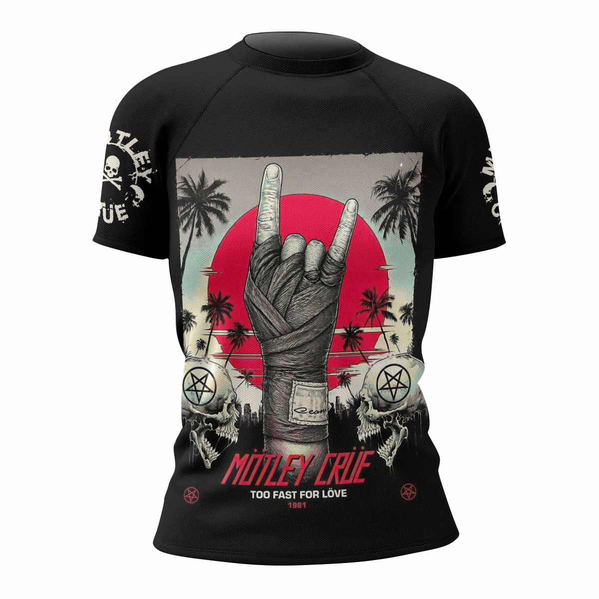Mötley Crüe Too Fast for Love Women's Rash Guard Short Sleeve - front view mockup