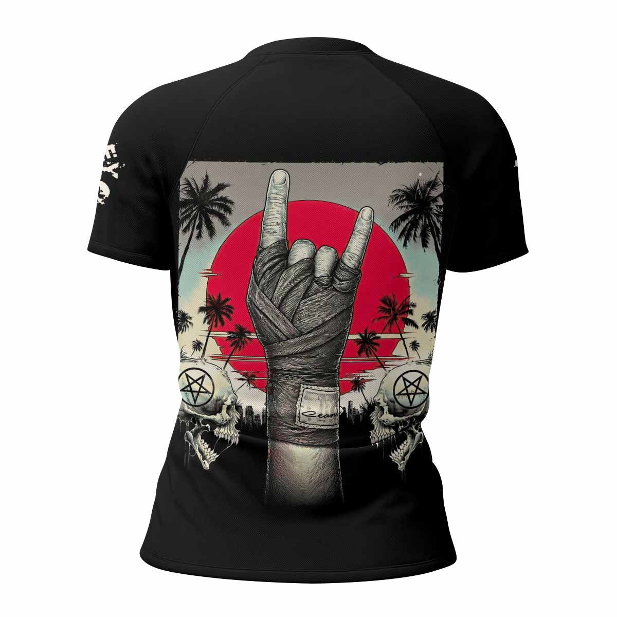 Mötley Crüe Too Fast for Love Women's Rash Guard Short Sleeve - back view mockup
