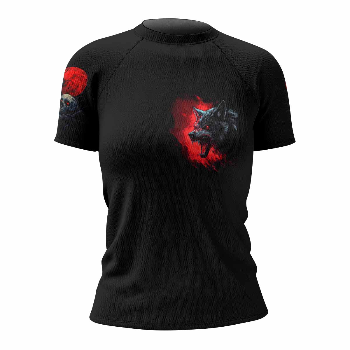 Twin Wolf Apocalypse Women's Rash Guard Short Sleeve - front view mockup