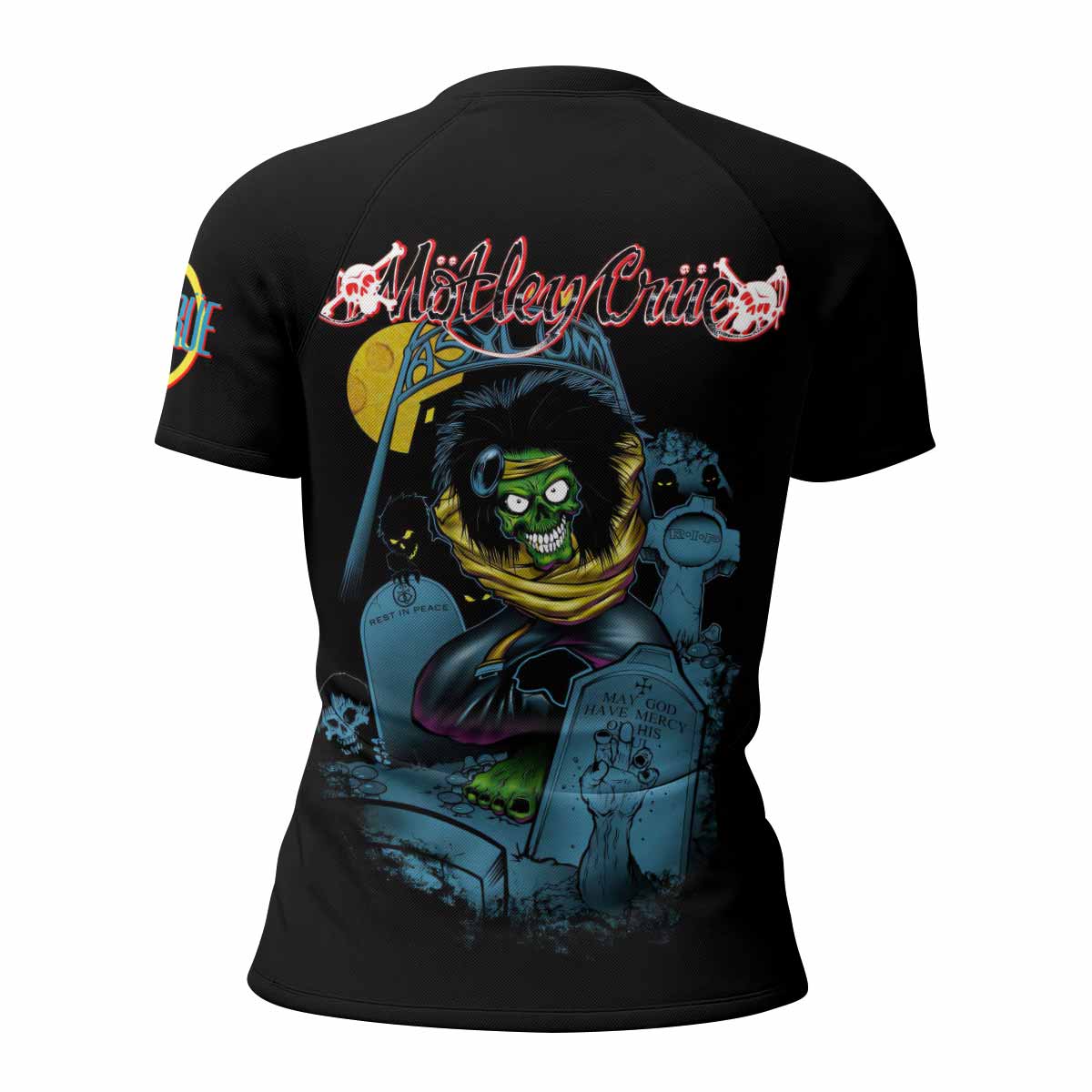 Mötley Crüe Dr. Feelgood Women's Rash Guard Short Sleeve - back view mockup