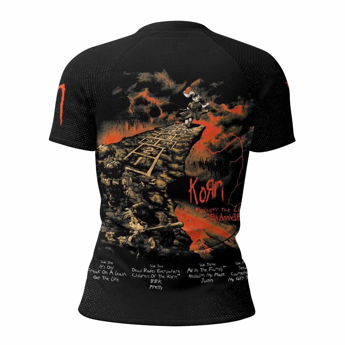 Korn Follow Cliff Women's Rash Guard Short Sleeve - back view mockup
