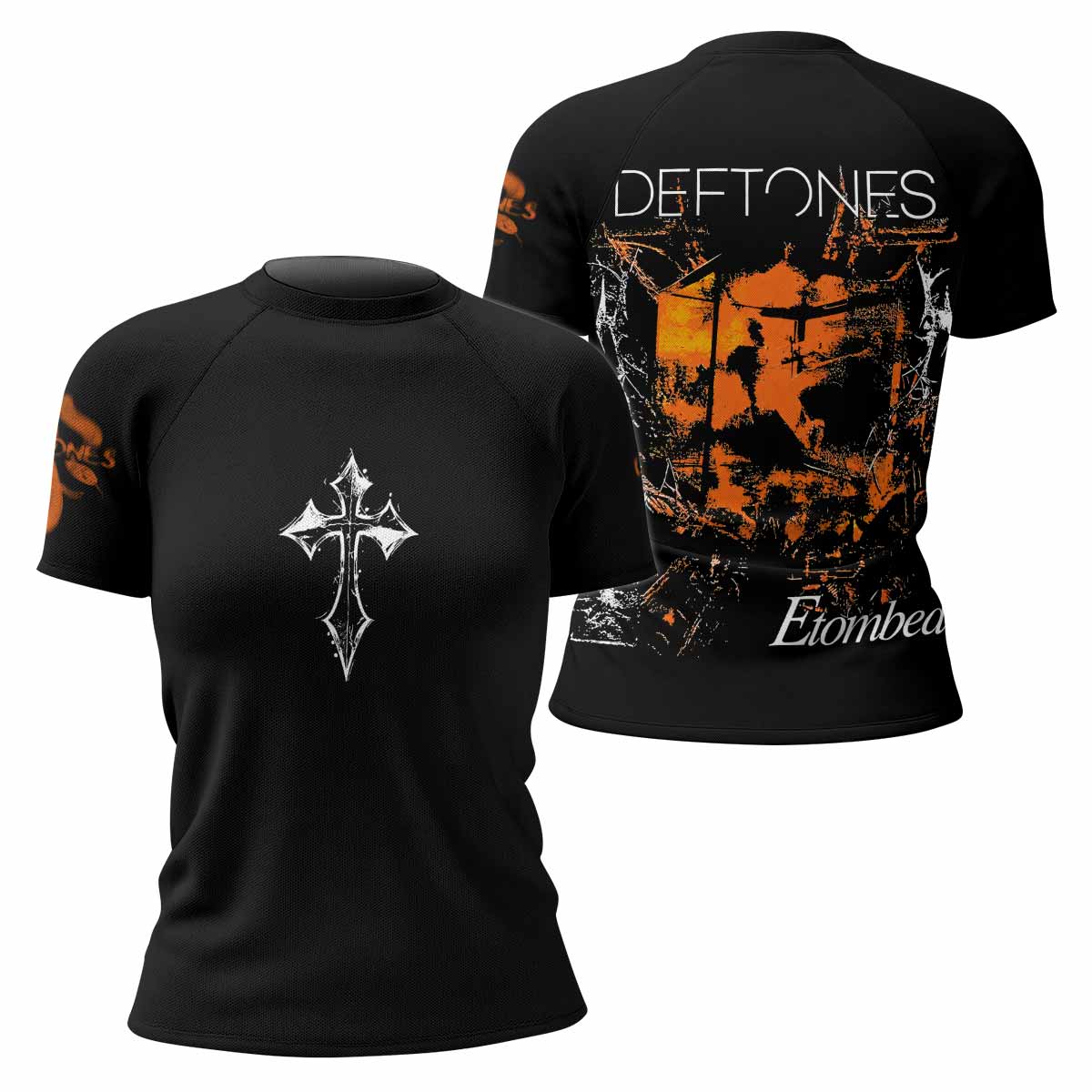 Deftones Etombed Women's Rash Guard Short Sleeve - front and back view