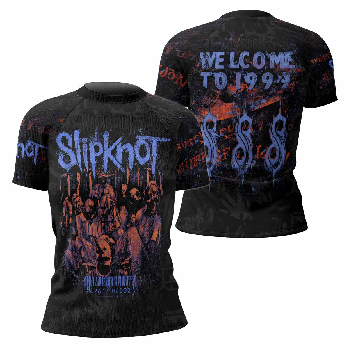 Slipknot Welcome To 1999 Women's Rash Guard Short Sleeve - front and back view
