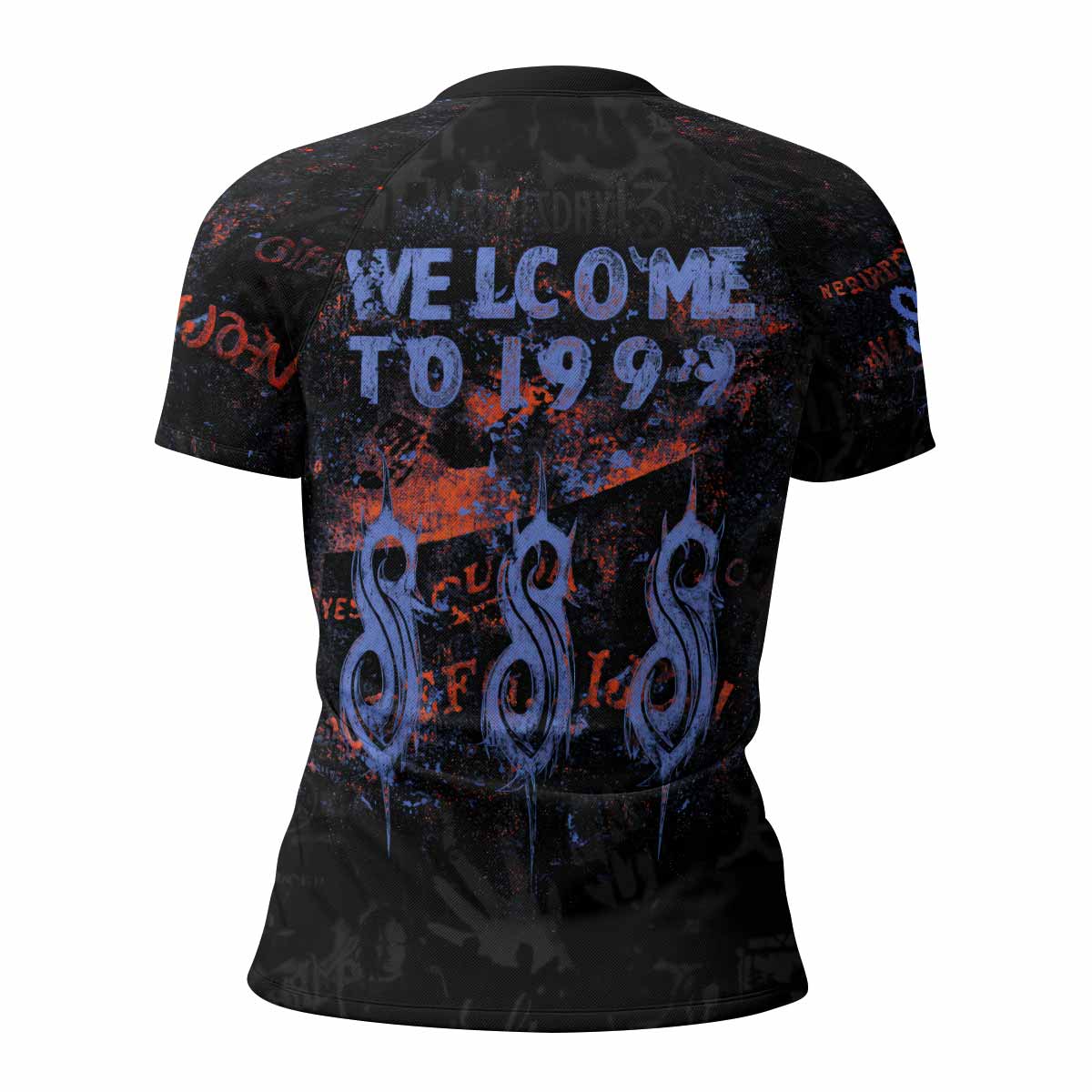Slipknot Welcome To 1999 Women's Rash Guard Short Sleeve - back view mockup