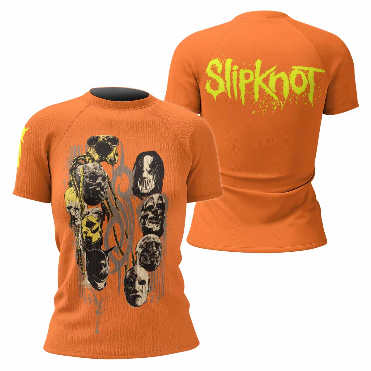 Slipknot Splatter Orange Women's Rash Guard Short Sleeve - front and back view