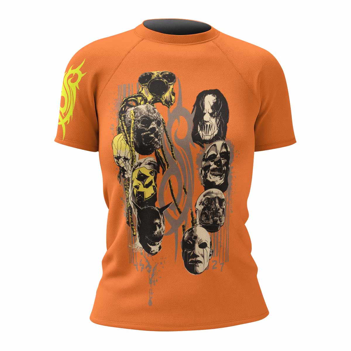 Slipknot Splatter Orange Women's Rash Guard Short Sleeve - front view mockup