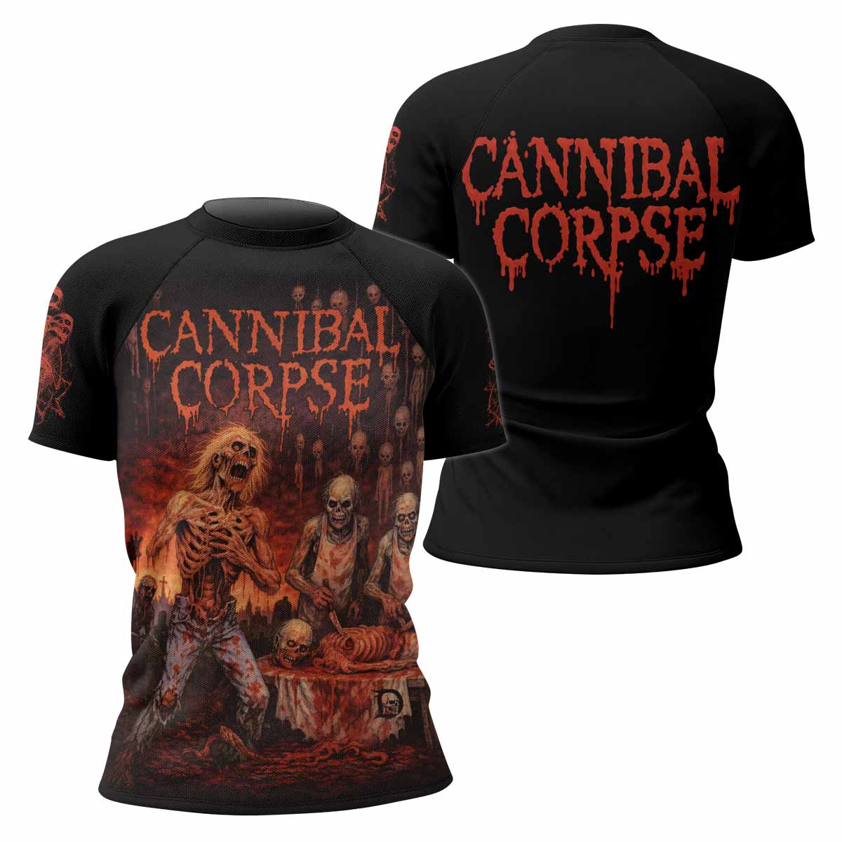 Cannibal Corpse Eaten Back to Life Women's Rash Guard Short Sleeve - front and back view