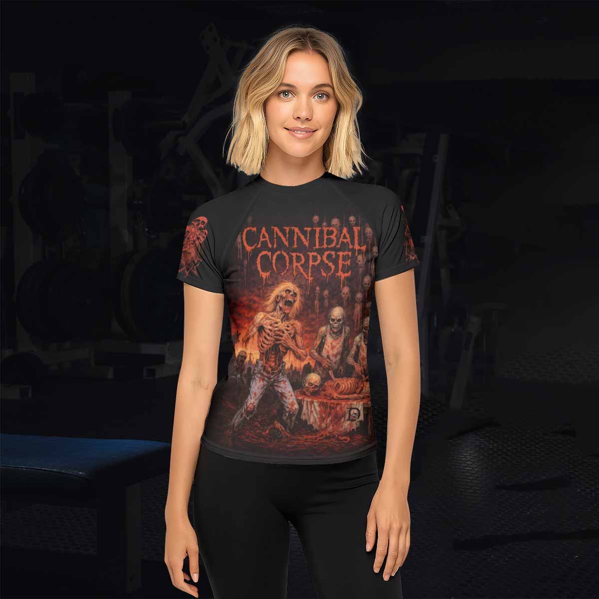 Cannibal Corpse Eaten Back to Life Women's Rash Guard Short Sleeve - lifestyle view