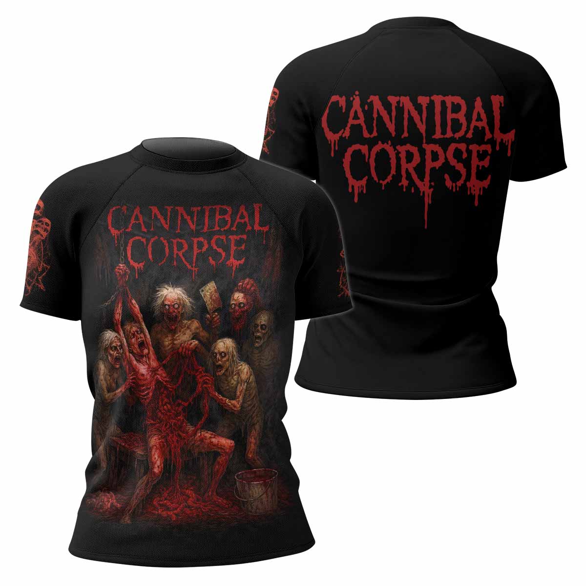Butchered at Birth Cannibal Corpse Women's Rash Guard Short Sleeve - front and back view